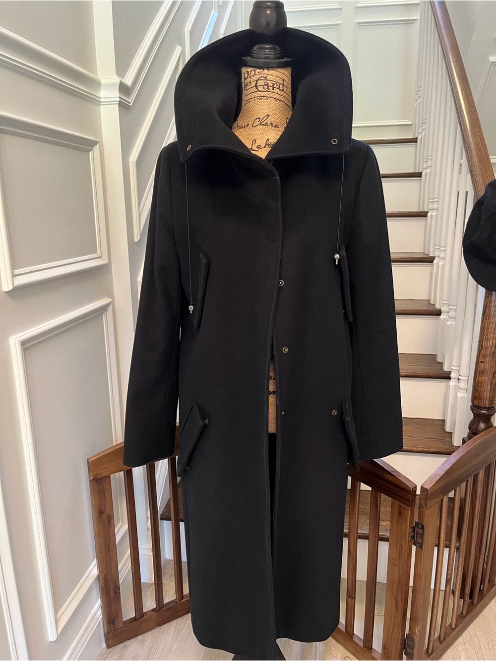Tombolini Black Hooded Long Trench Coat